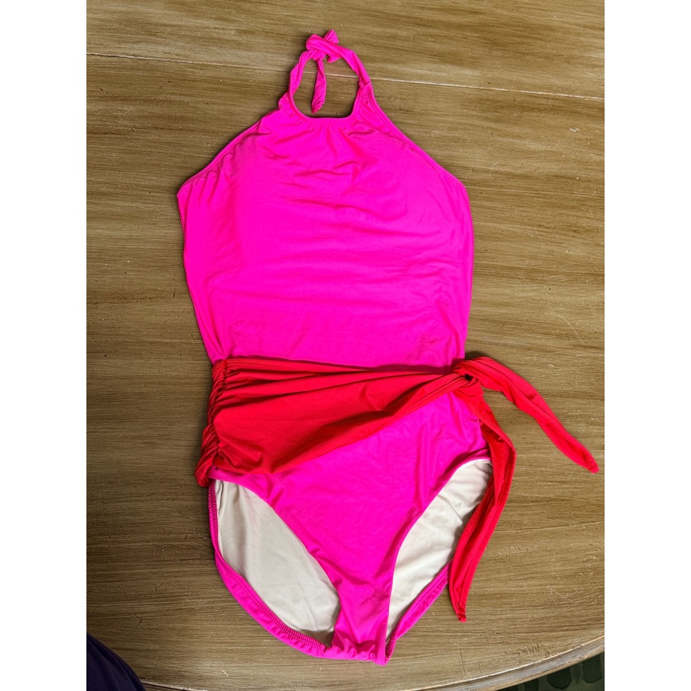 Hermoza Womens Hot Pink Red Sash Halter One Piece Swimsuit Size 10 Colombia - Picture 3 of 7
